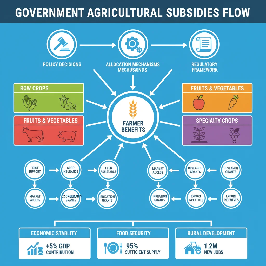 Infographic showing the flow of agricultural subsidies from government to farmers.