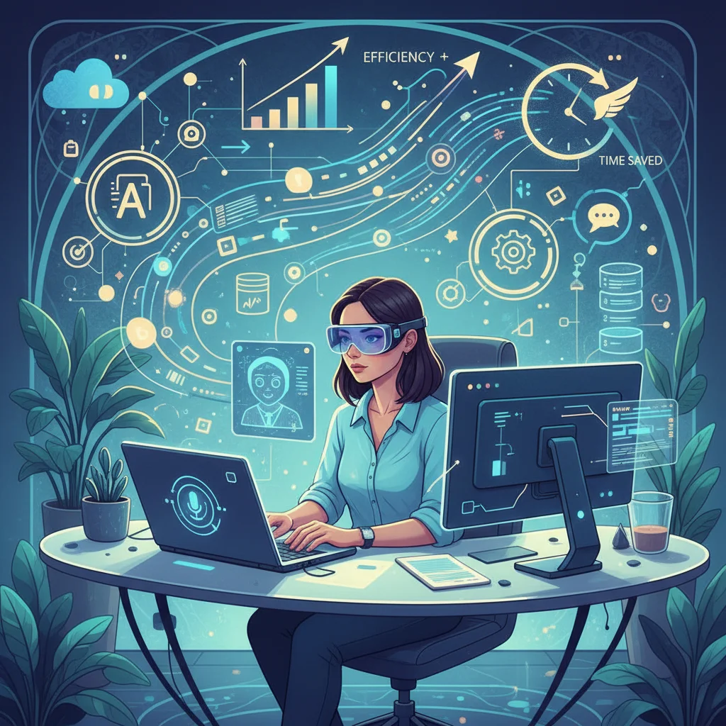 AI and automation tools supporting a remote employee, enhancing productivity and digital collaboration.