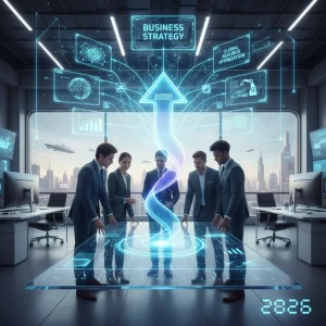 Boost Business Efficiency: 7-Day AI Implementation Plan for 2026 Futuristic business team implementing AI tools for enhanced efficiency and data analysis in 2026.