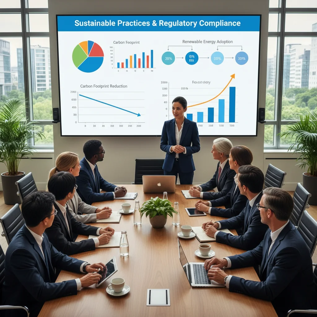 Business leaders discussing environmental compliance strategies in a meeting