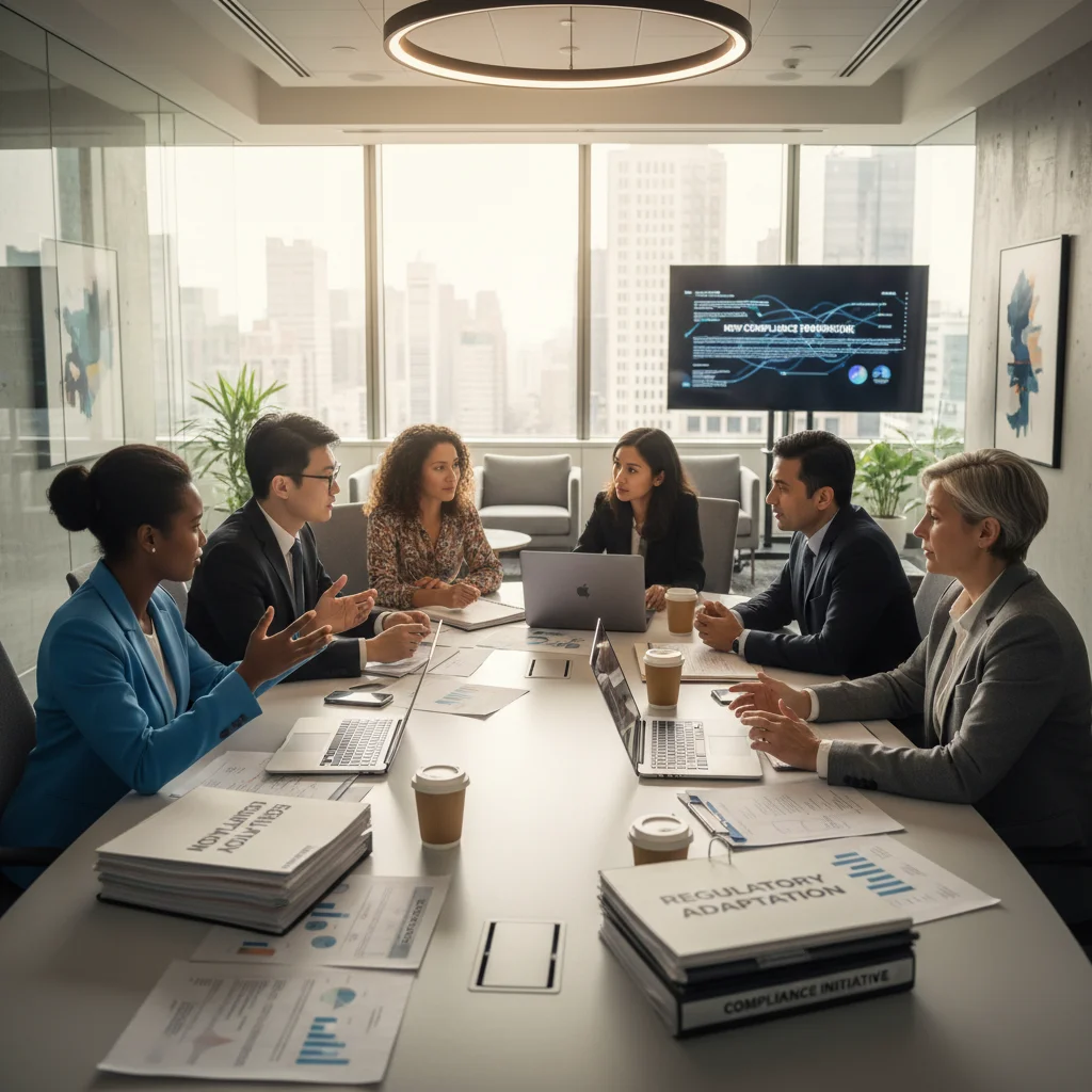 Business team collaborating on data privacy compliance strategy