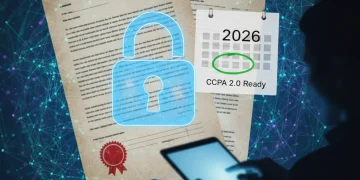 Digital lock on legal documents with 2026 calendar, symbolizing CCPA 2.0 data privacy compliance