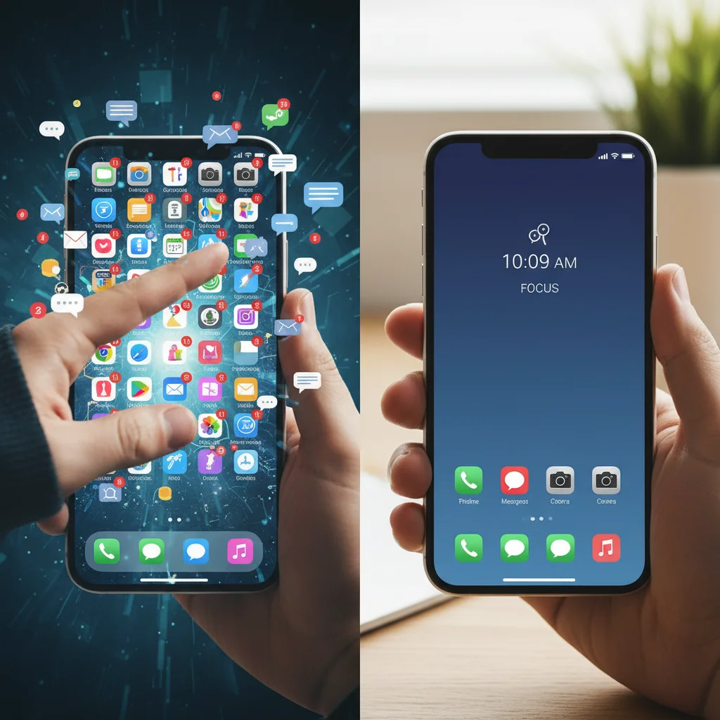 Cluttered versus organized smartphone screen comparison