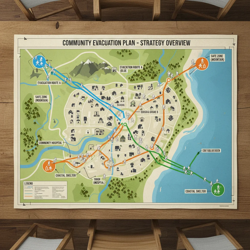 Community evacuation routes map with highlighted paths