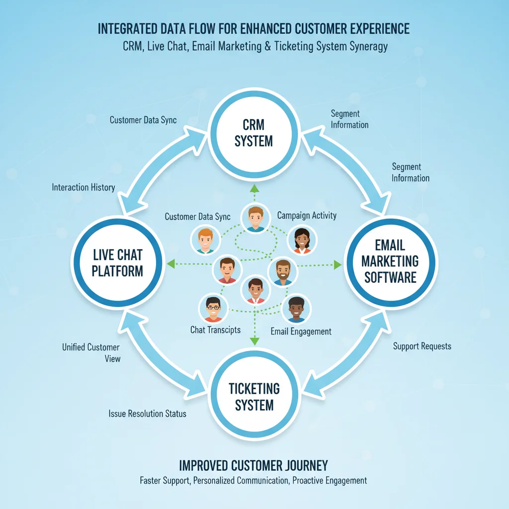 Data flow visualization between integrated CRM and customer service tools