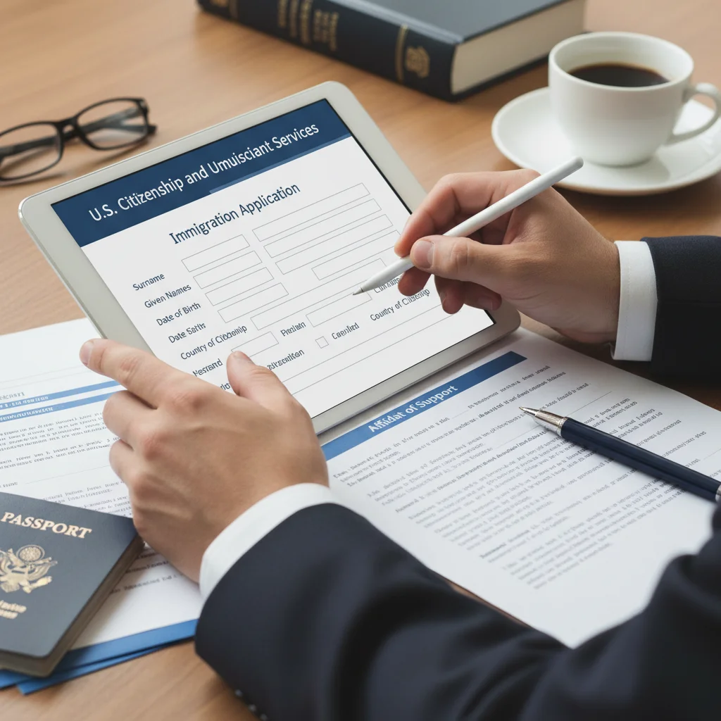 Person filling out immigration application form digitally