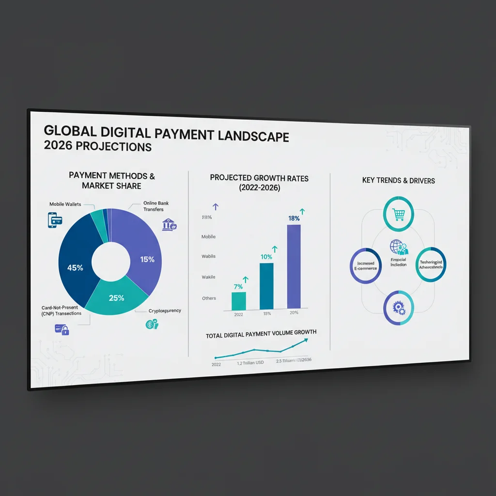 Infographic illustrating projected market share and growth of various digital payment methods by 2026