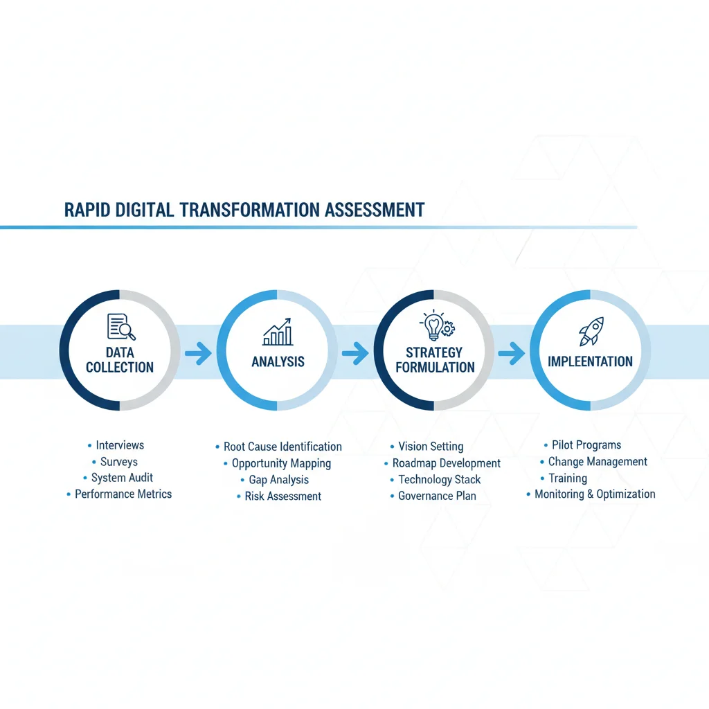 Infographic showing the stages of a digital transformation assessment.