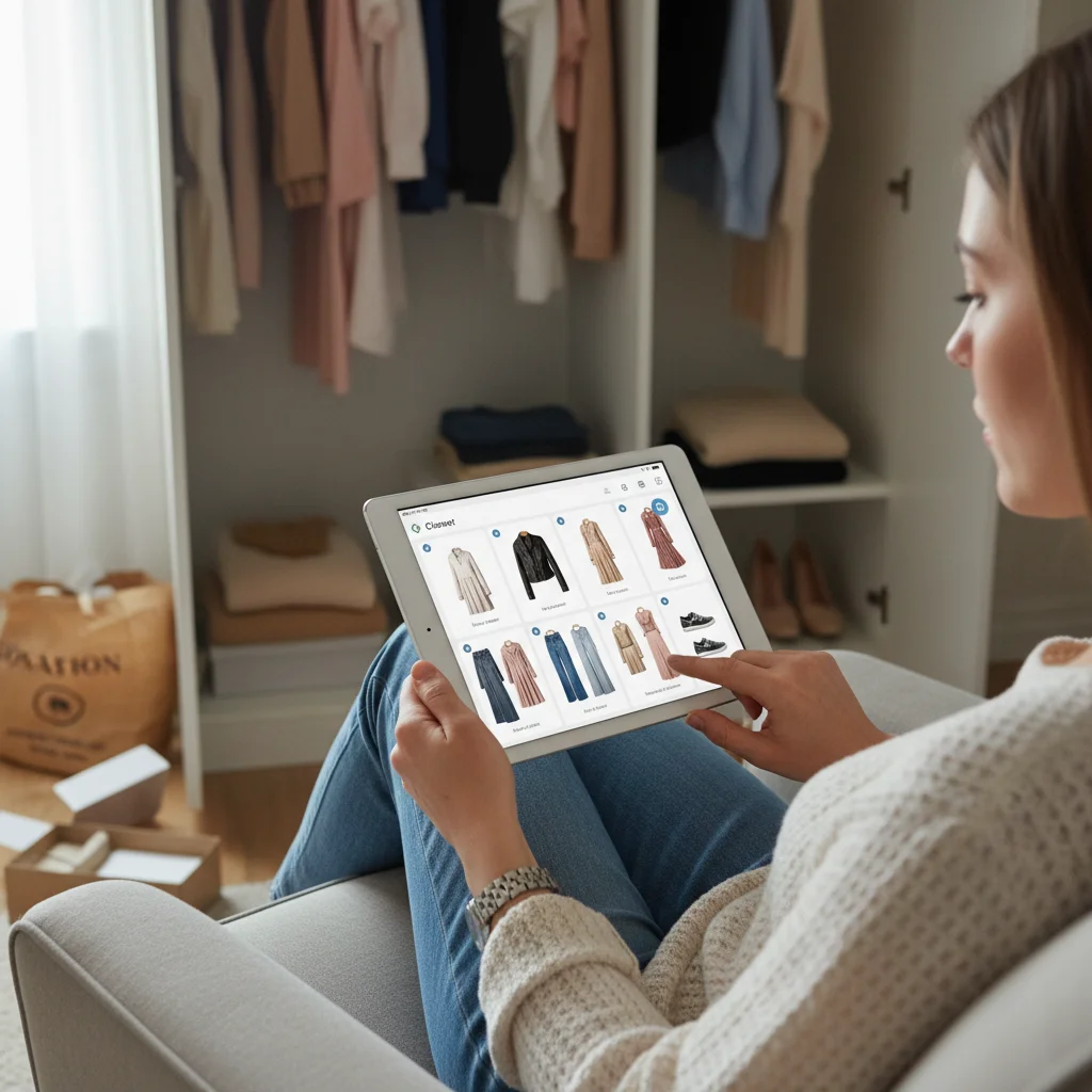 Digital wardrobe management app on a tablet for smart organization