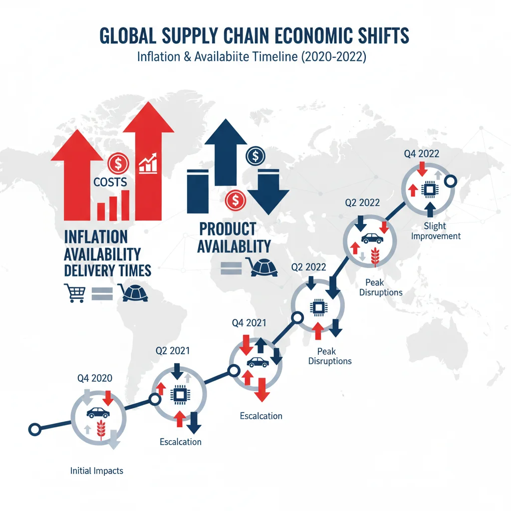Infographic depicting economic trends and inflation from supply chain disruptions