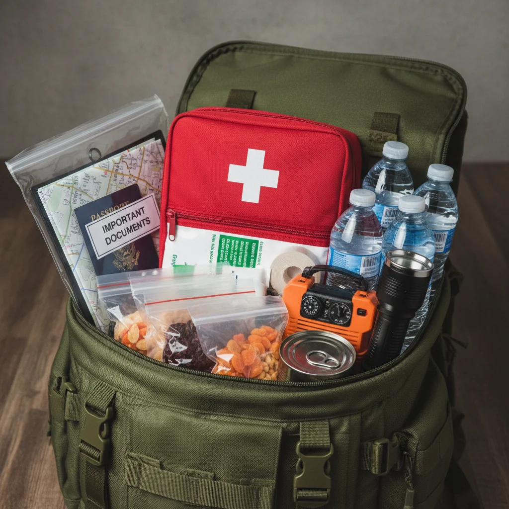 Well-organized emergency survival kit essentials