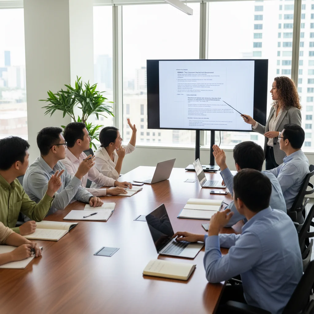 Small business employees engaged in cybersecurity awareness training