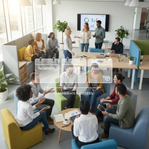 Diverse employees engaged in collaborative work, representing enhanced employee engagement and retention strategies.