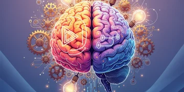 Illustration of a glowing brain with gears and light bulbs, representing enhanced memory and cognitive function.