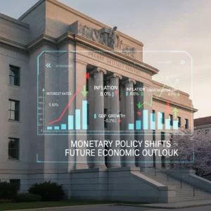 Federal Reserve Monetary Policy Shifts: 0.25% Rate Hike & 2026 Outlook Federal Reserve building with overlay of rising interest rate charts and economic data, symbolizing monetary policy shifts and future economic outlook.
