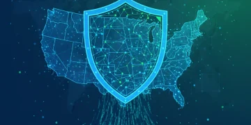 Digital shield over US map representing federal data privacy law