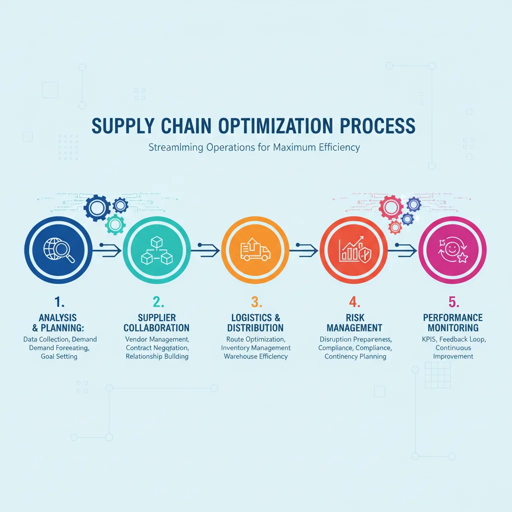 Infographic detailing the methodical five-step process for supply chain optimization.
