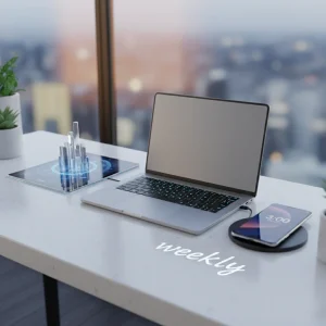 Digital Declutter Devices 2026: Reclaim 3 Hours Weekly Organized futuristic desk with decluttered digital devices