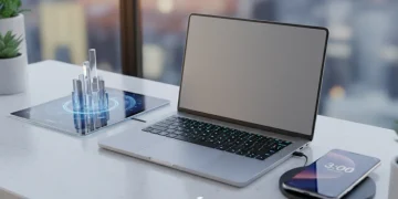 Organized futuristic desk with decluttered digital devices
