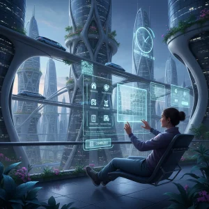 Master Your Time: A 2026 Strategy to Reduce Weekly Errands by 30% Future-ready individual efficiently managing tasks with holographic technology, symbolizing reduced weekly errands and increased free time.