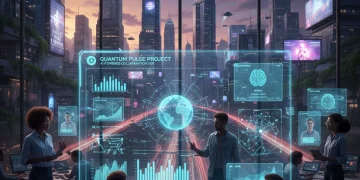 Futuristic project management dashboard with AI and collaborative team