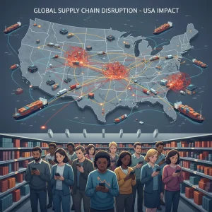 Global Supply Chain Disruptions: Impact on US Consumers 2026 Global supply chain network with bottlenecks affecting US consumers