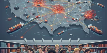 Global supply chain network with bottlenecks affecting US consumers