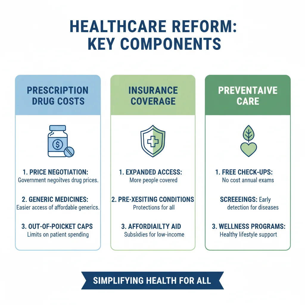 Infographic showing key components of healthcare reform