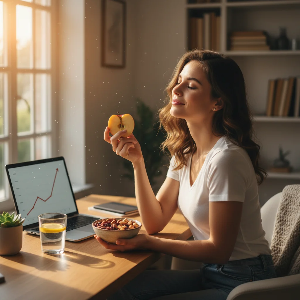 Person eating healthy snack to boost energy and avoid afternoon slump.