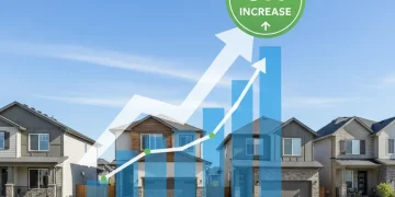 Infographic showing 6% national median home price increase in 2026, with houses and upward arrows.
