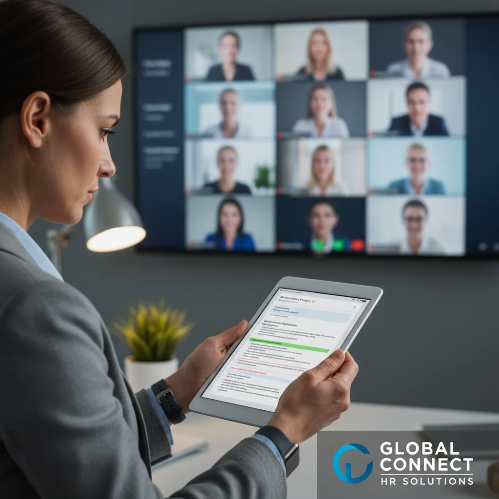 HR professional reviewing remote work compliance policies