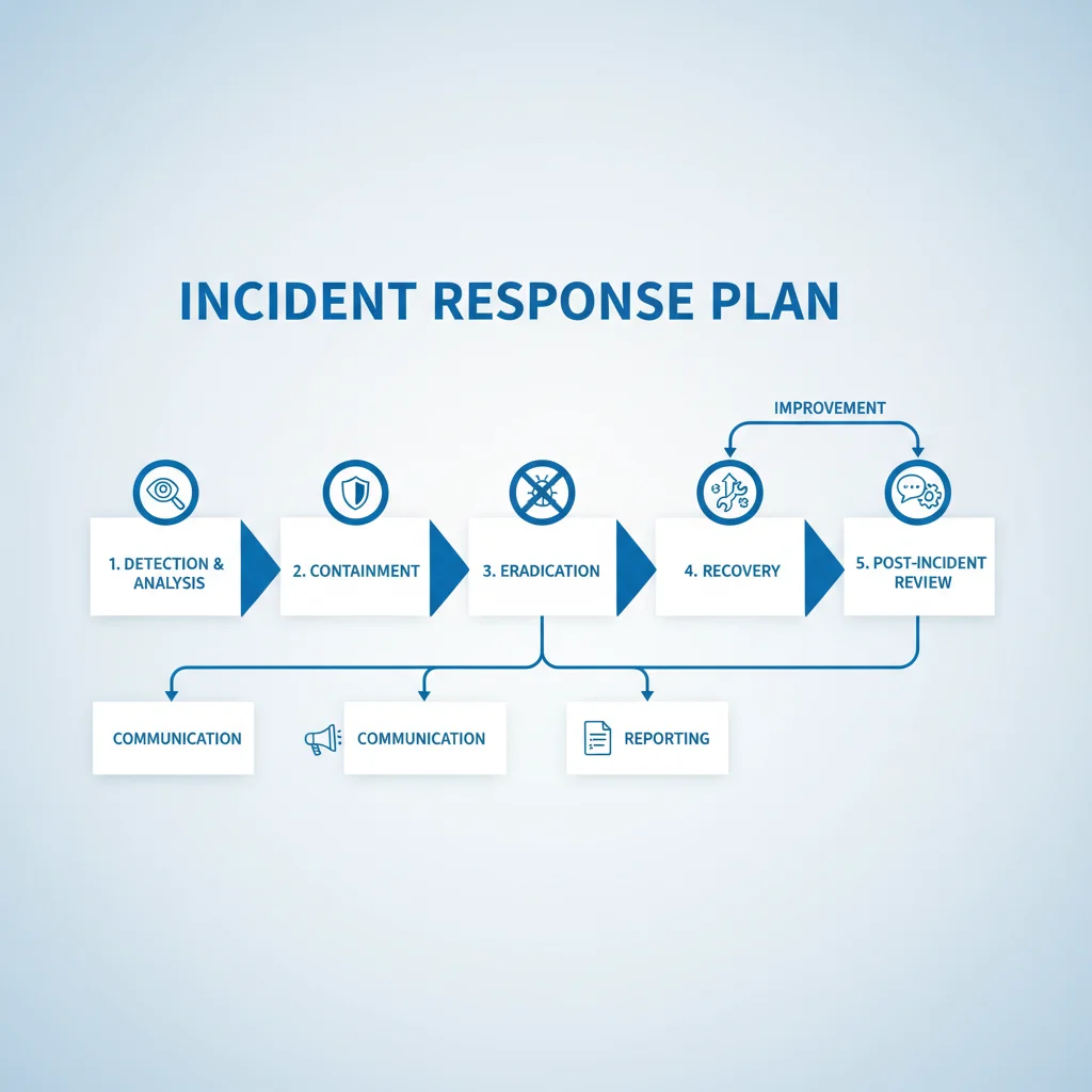 Flowchart depicting a comprehensive incident response plan for data breaches in a business setting.