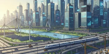 Illustration of infrastructure projects and economic growth