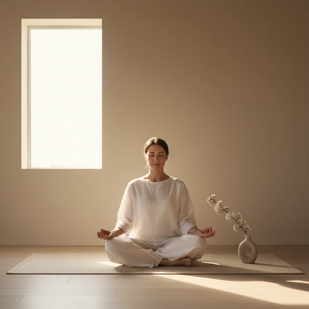 Person meditating peacefully, representing mental clarity and mindfulness