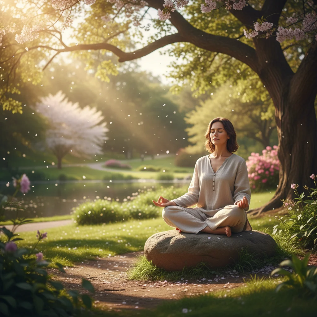 Individual meditating peacefully in a park, emphasizing mindfulness for memory.