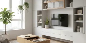 Modern living room with clever hidden storage maximizing space