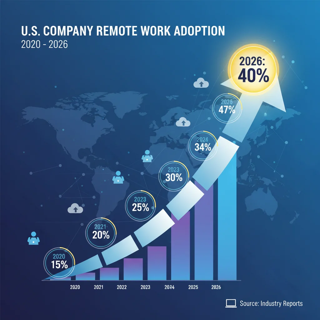 Infographic showing the increasing adoption of remote work models in US companies up to 2026.