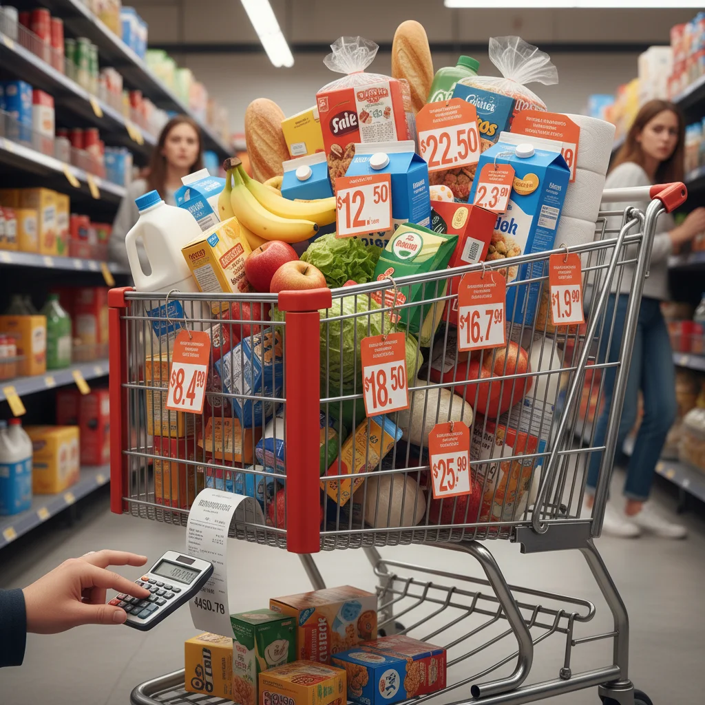 Rising grocery prices due to inflation impacting household budgets.