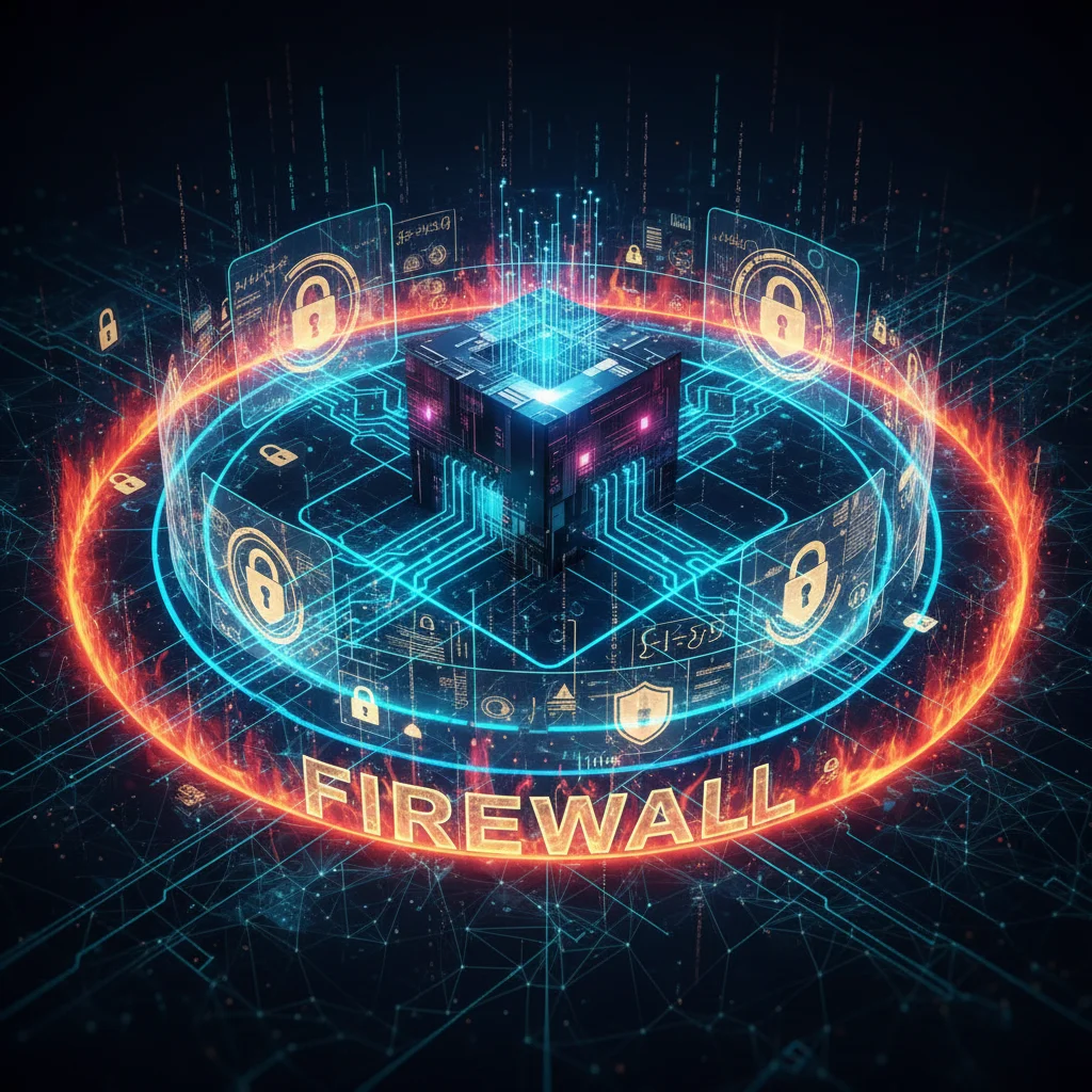Secure data center with advanced digital firewalls and encryption.