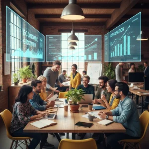 Small Business Job Creation: Economic Impact & Future Growth Small business owners collaborating, symbolizing job creation and economic growth.