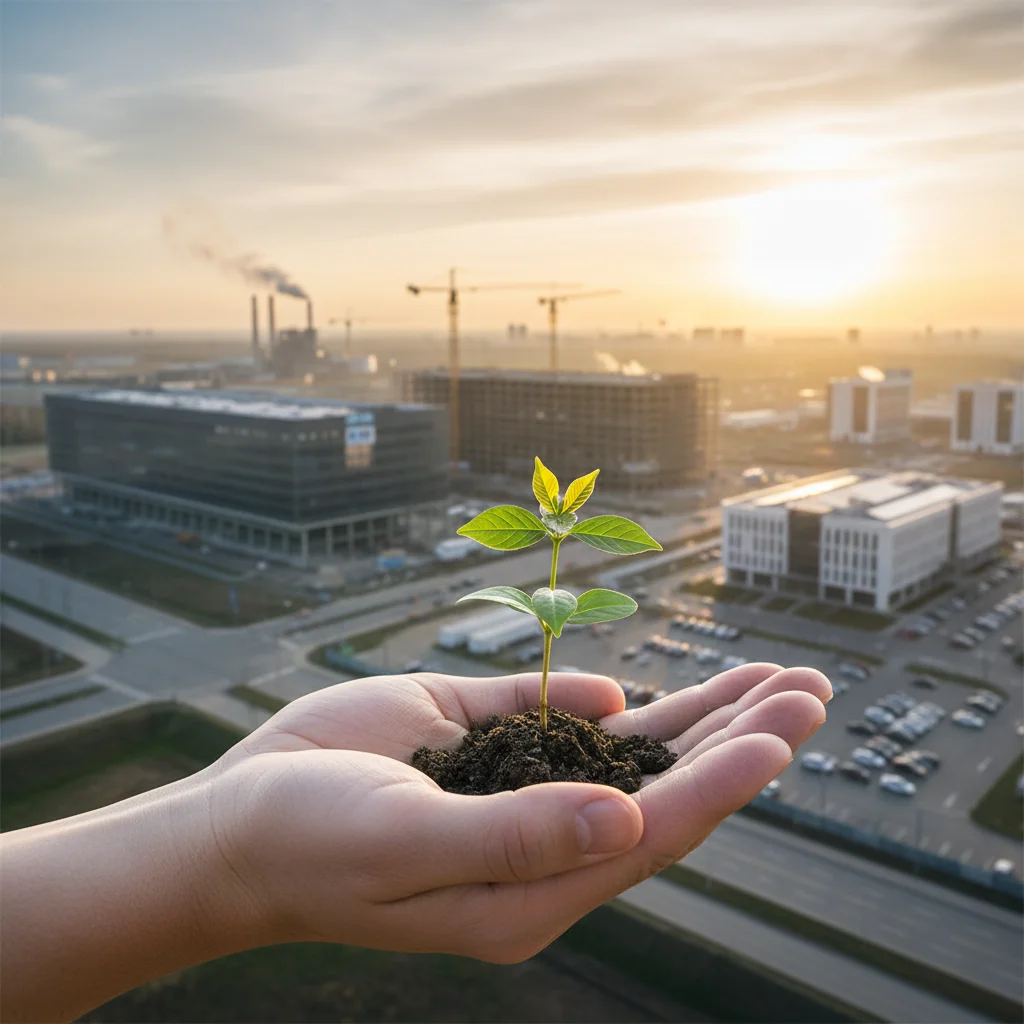 Hand holding a sapling, representing the growth and future potential of small businesses.