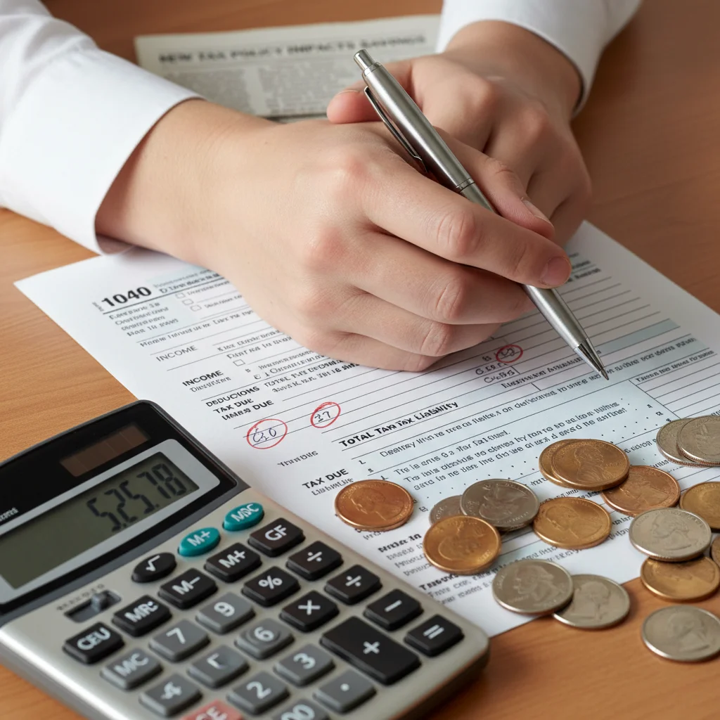 Hands holding a tax form, calculating financial changes from federal budget