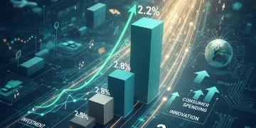 Infographic showing projected 3.2% US GDP growth for 2026 with key economic indicators.