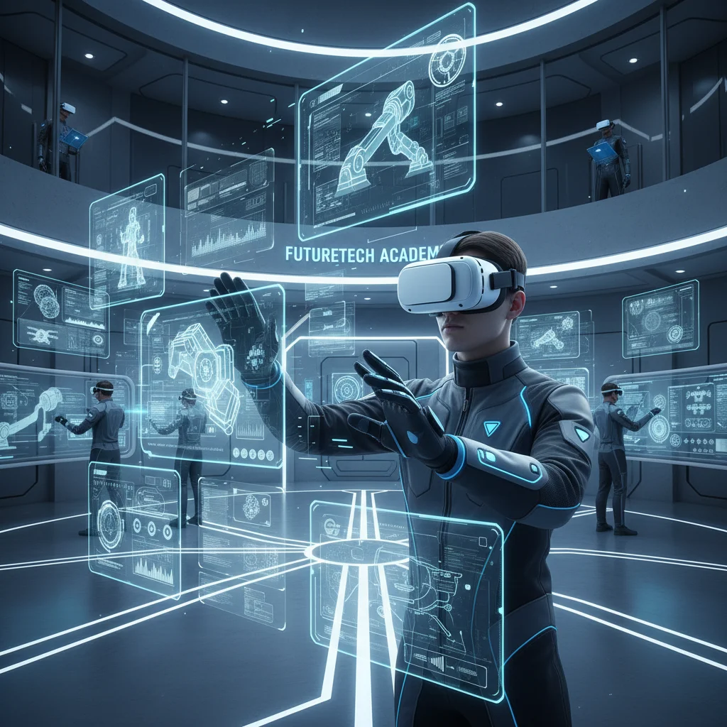 Employee engaging in virtual reality training for skill development.