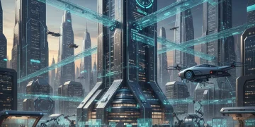 AI and automation transforming the global economy by 2026, futuristic city.