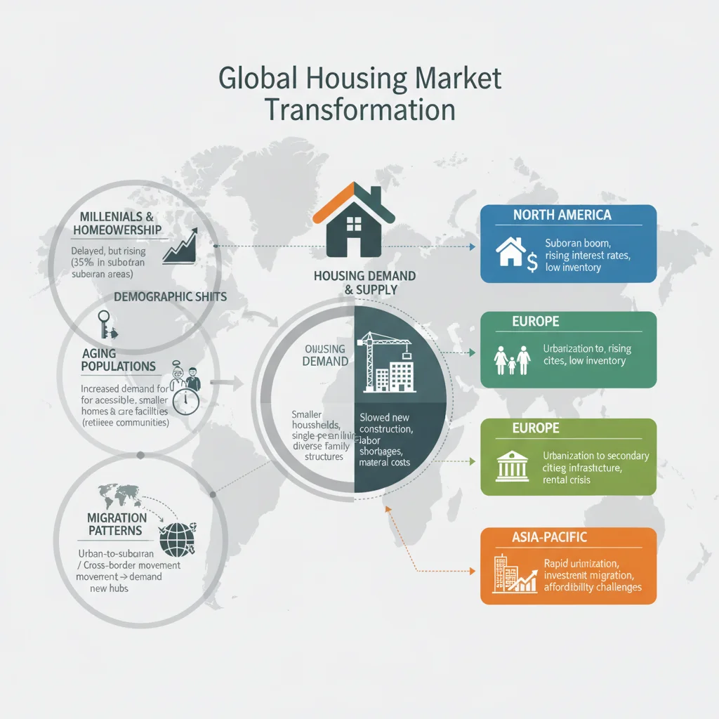 Infographic illustrating demographic shifts like millennial homeownership and migration patterns affecting housing demand.