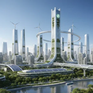 2026 Environmental Policy Changes: Navigating New Regulations for Businesses and Consumers Futuristic green city with sustainable energy and clean environment