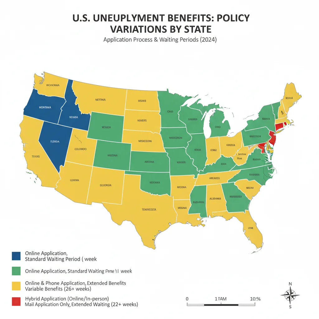 Map showing state-specific unemployment benefit policies