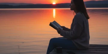 Person enjoying sunset during digital detox
