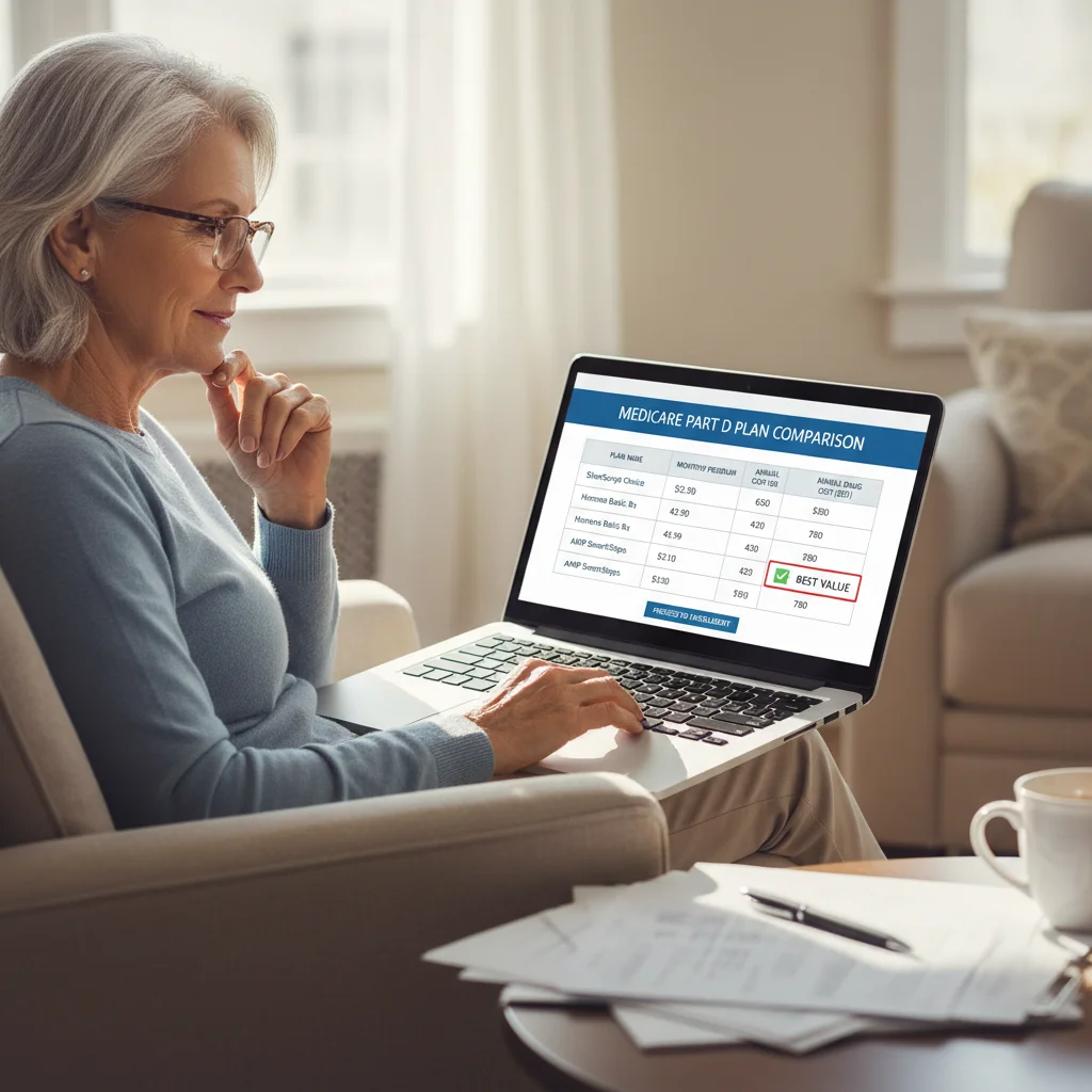Individual comparing Medicare Part D plans online, highlighting the importance of thorough research.